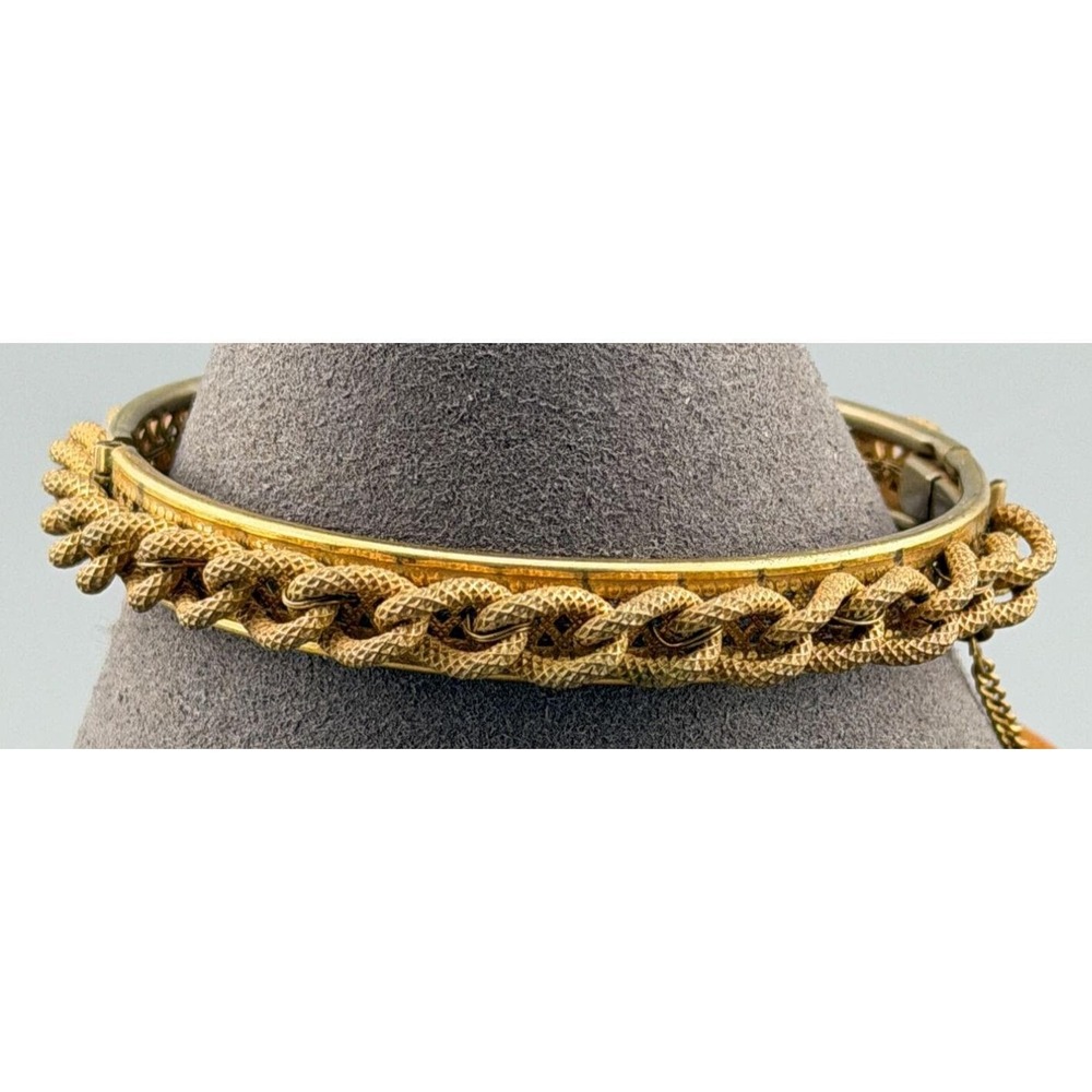 Vintage Miriam Haskell Bracelet Hinged Bangle Braided Chain Gold Tone 2 1/8"